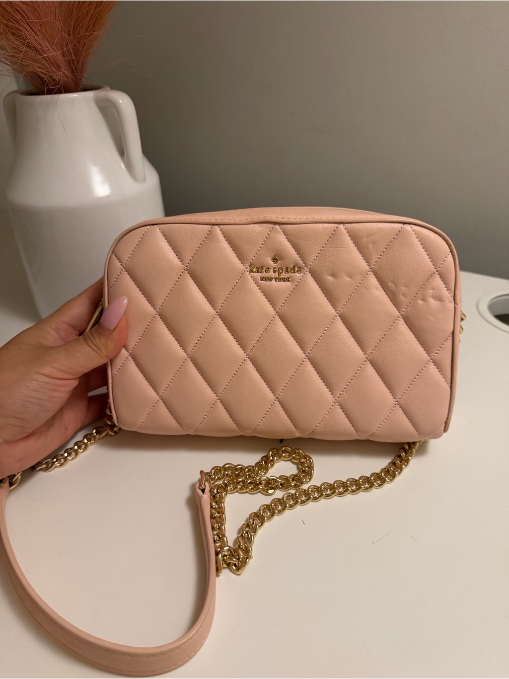 Kate Spade Quilted Camera Crossbody With Gold Chain